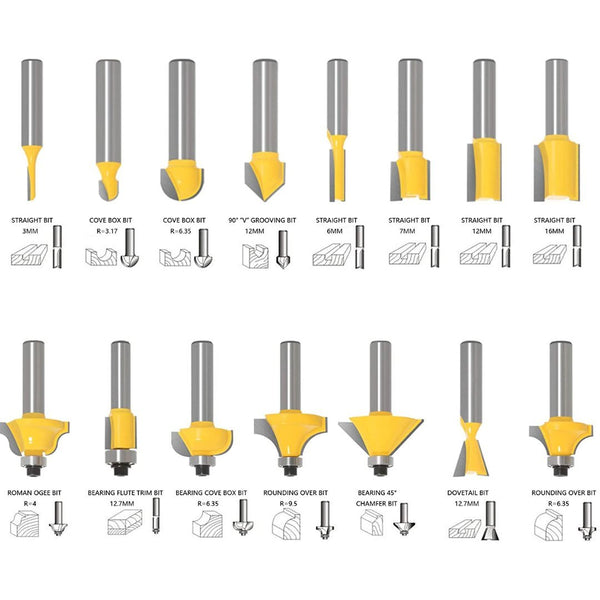 Tooltekt® 15 Piece Router Bit Set - 1/4 inch Shank